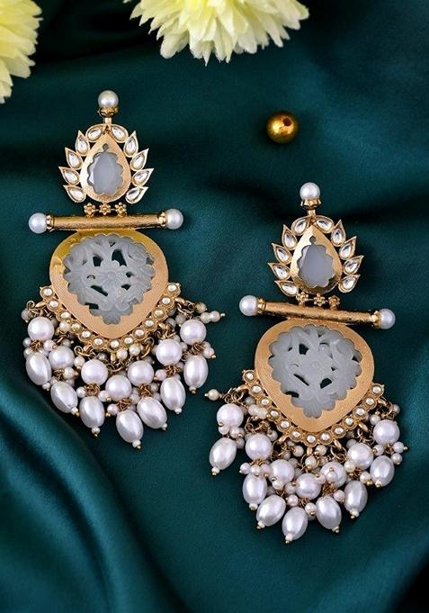 White Colour Drop And Dangle Statement Earrings