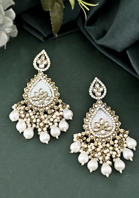White Kundan Studded Designer Earrings