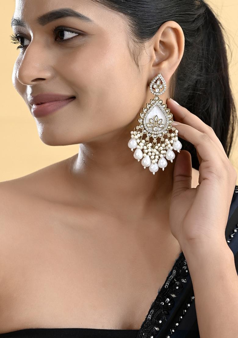 White Kundan Studded Designer Earrings
