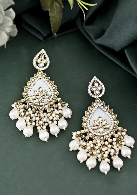 White Kundan Studded Designer Earrings