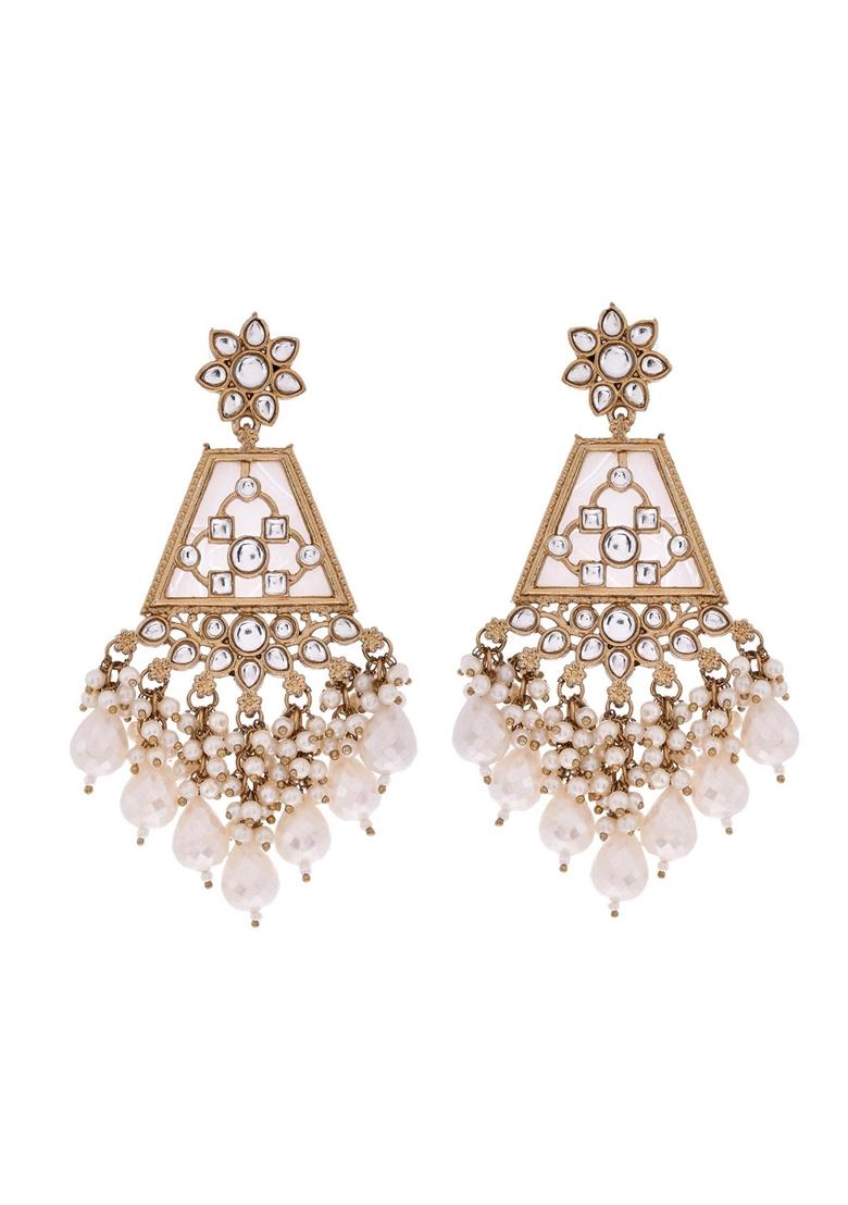 White Kundan Studded Contemporary Earrings