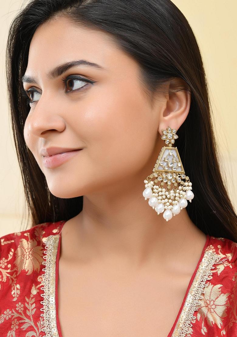 White Kundan Studded Contemporary Earrings