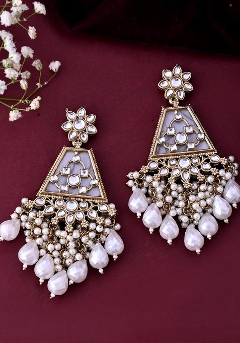 White Kundan Studded Contemporary Earrings