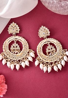 Gold Plated Kundan Studded Chandbali Earrings