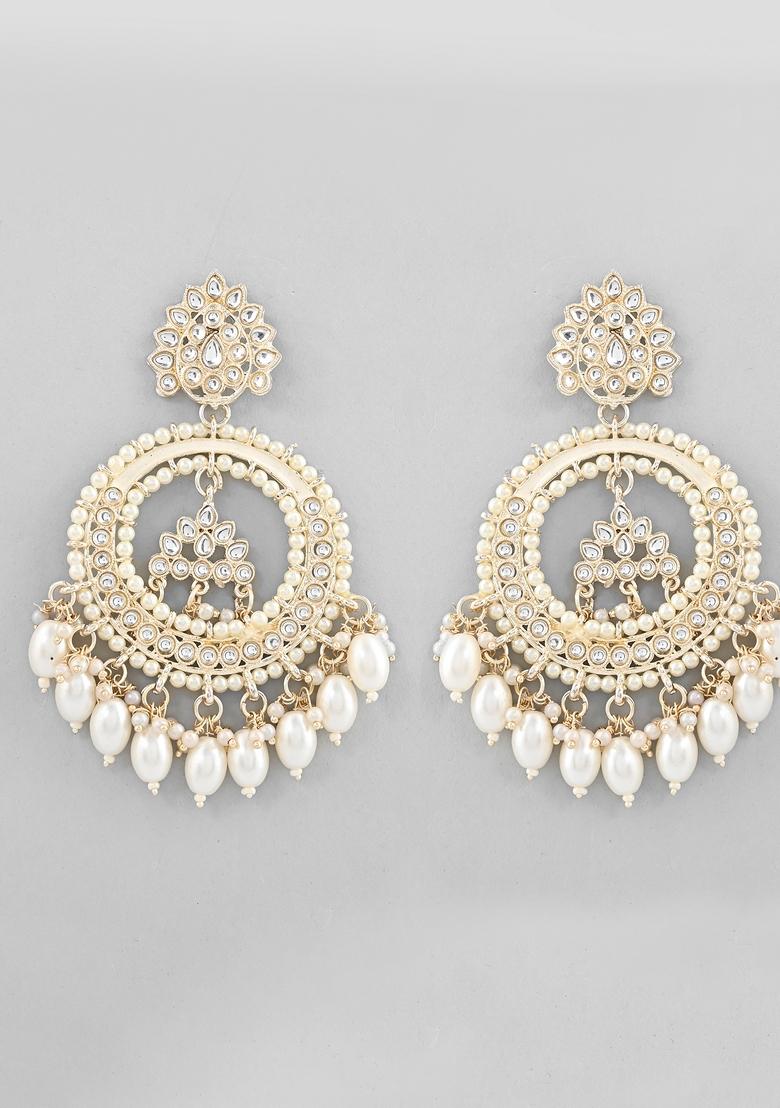 Gold Plated Kundan Studded Chandbali Earrings