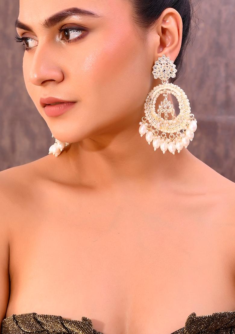 Gold Plated Kundan Studded Chandbali Earrings