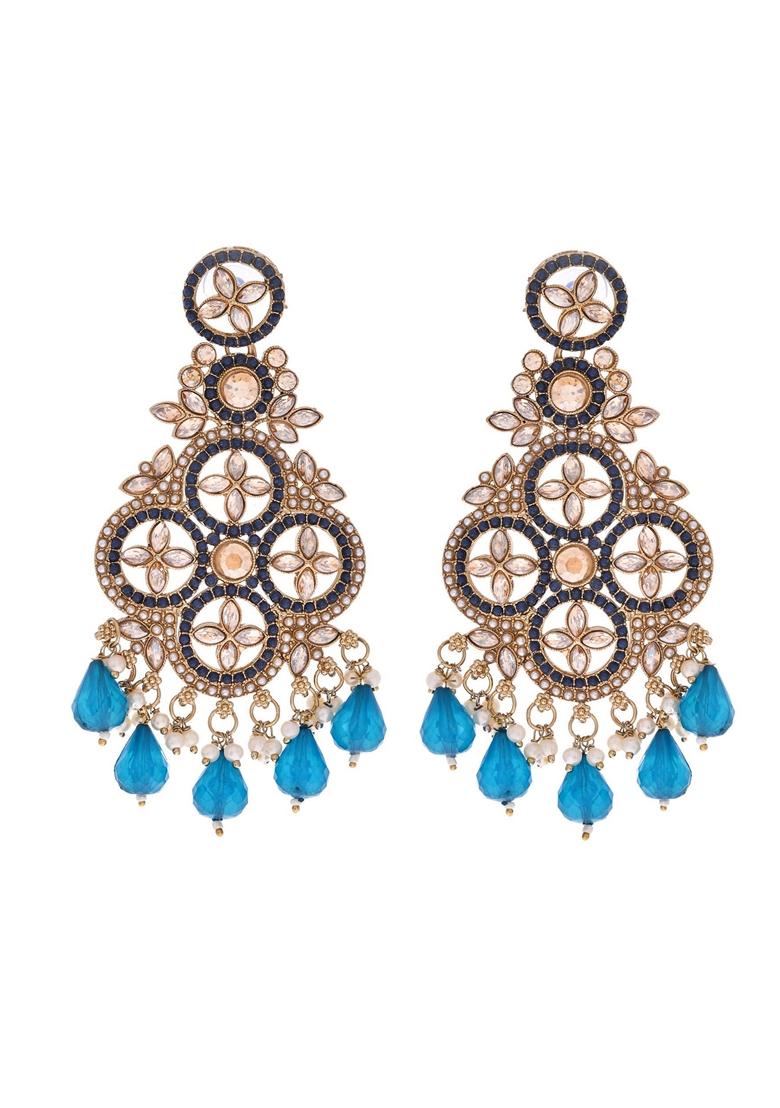Blue Blue Stone Studded Crescent Shapped Earrings