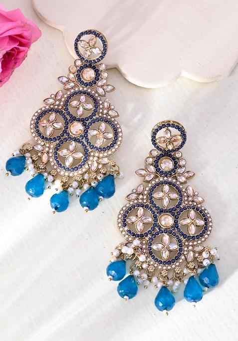 Blue Blue Stone Studded Crescent Shapped Earrings