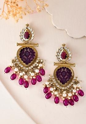 Purple Purple Colour Drop And Dangle Statement Earrings