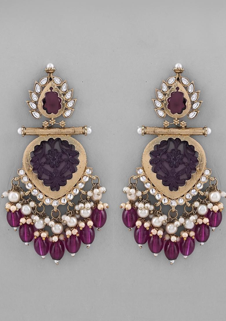 Purple Purple Colour Drop And Dangle Statement Earrings