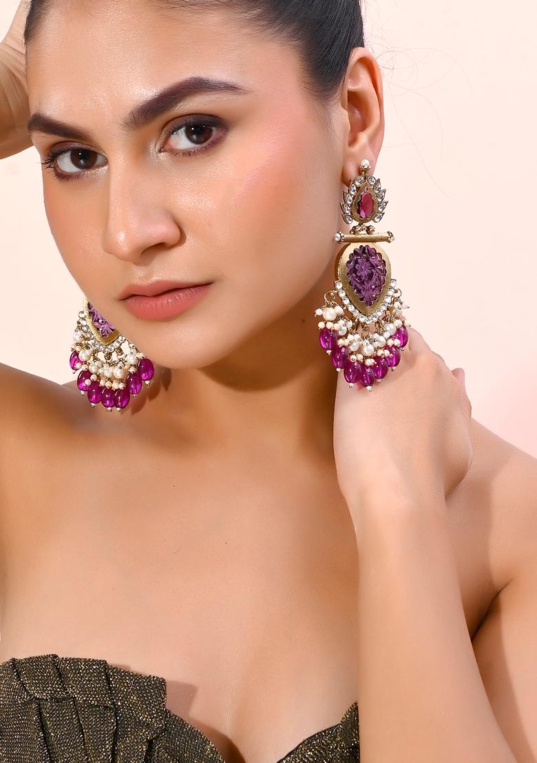 Purple Purple Colour Drop And Dangle Statement Earrings