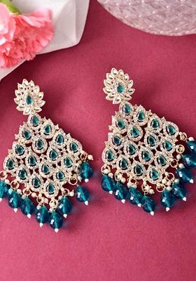 Green Traditional Ad Stone Statement Earrings