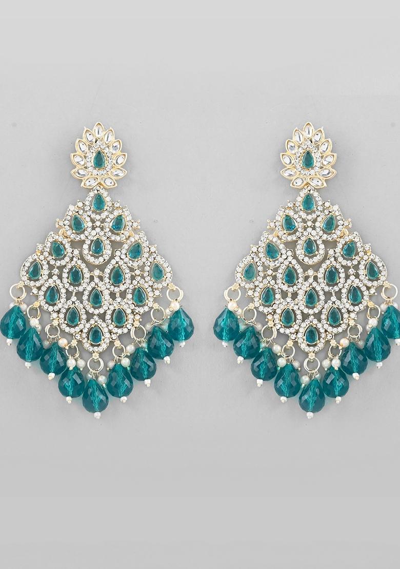 Green Traditional Ad Stone Statement Earrings