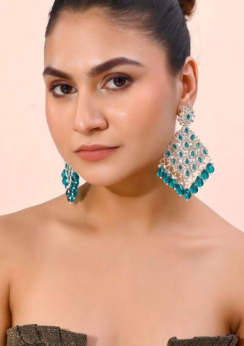 Green Traditional Ad Stone Statement Earrings