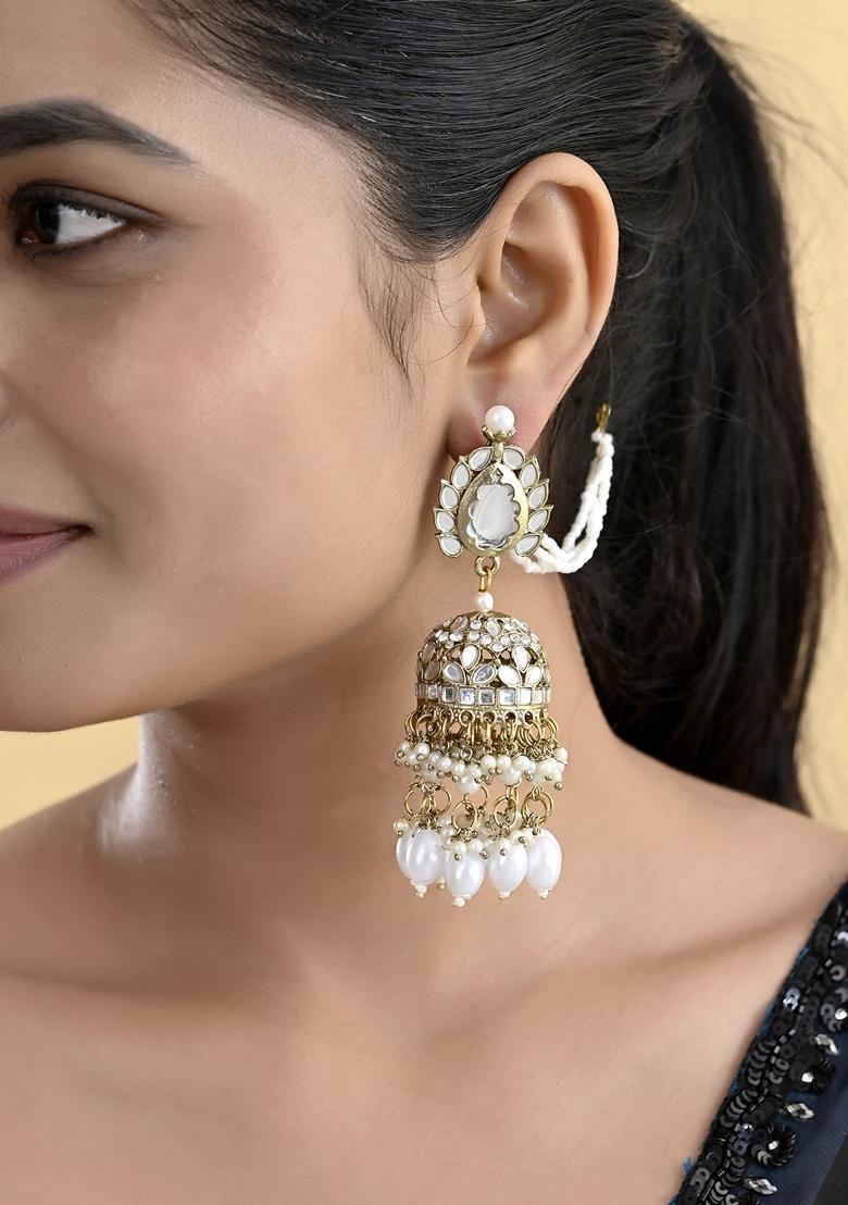 Gold Plated Kundan Studded Done Shapped Jumkas