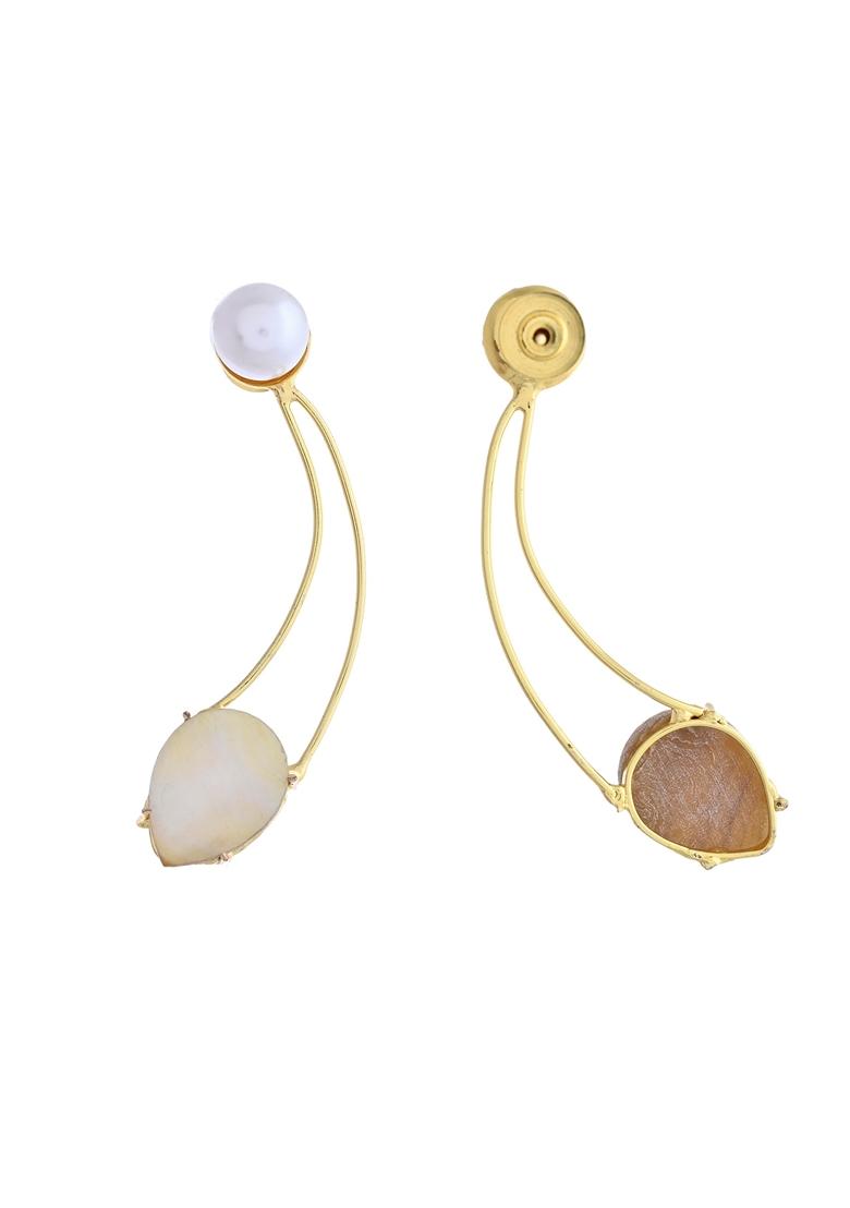 Gold Toned Pearl And Stone Studded Earrings
