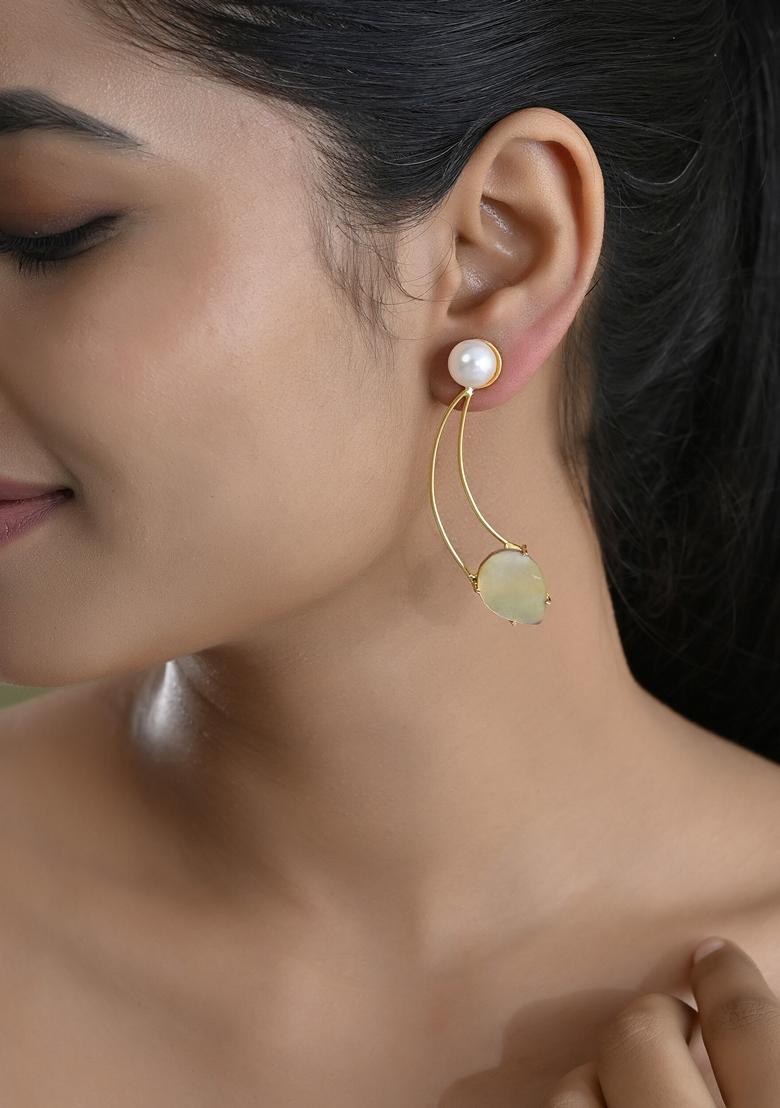 Gold Toned Pearl And Stone Studded Earrings