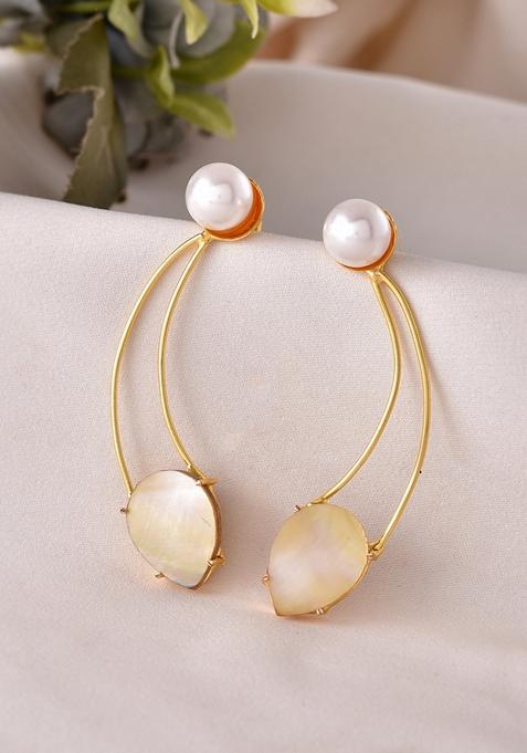 Gold Toned Pearl And Stone Studded Earrings