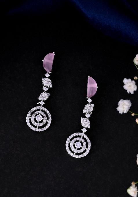 Silver Plated And Ad Stone Studded Drop Earrings