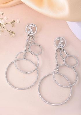 Silver Plated Ad Stone Studded Crescent Shapped Long Drop Earrings