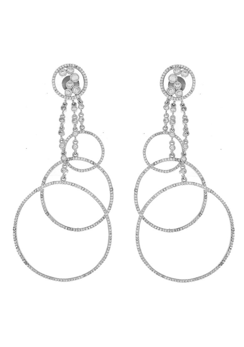 Silver Plated Ad Stone Studded Crescent Shapped Long Drop Earrings