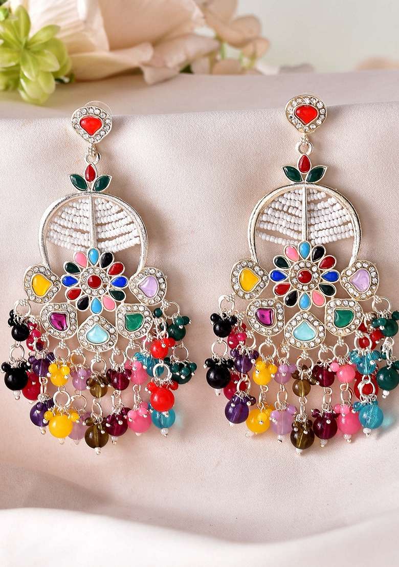 Gold Colour Beaded Long Chanbali Earrings - Indya