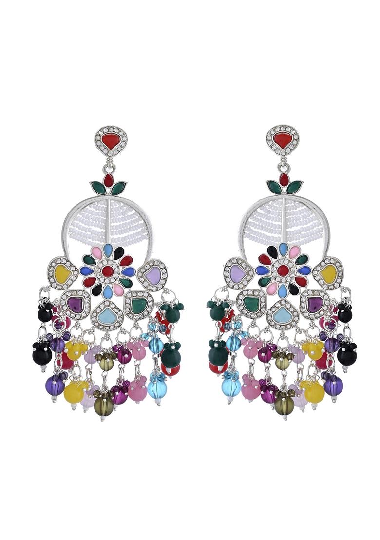 Gold Colour Beaded Long Chanbali Earrings