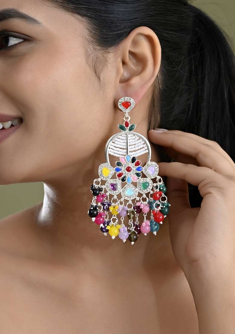 Gold Colour Beaded Long Chanbali Earrings - Indya