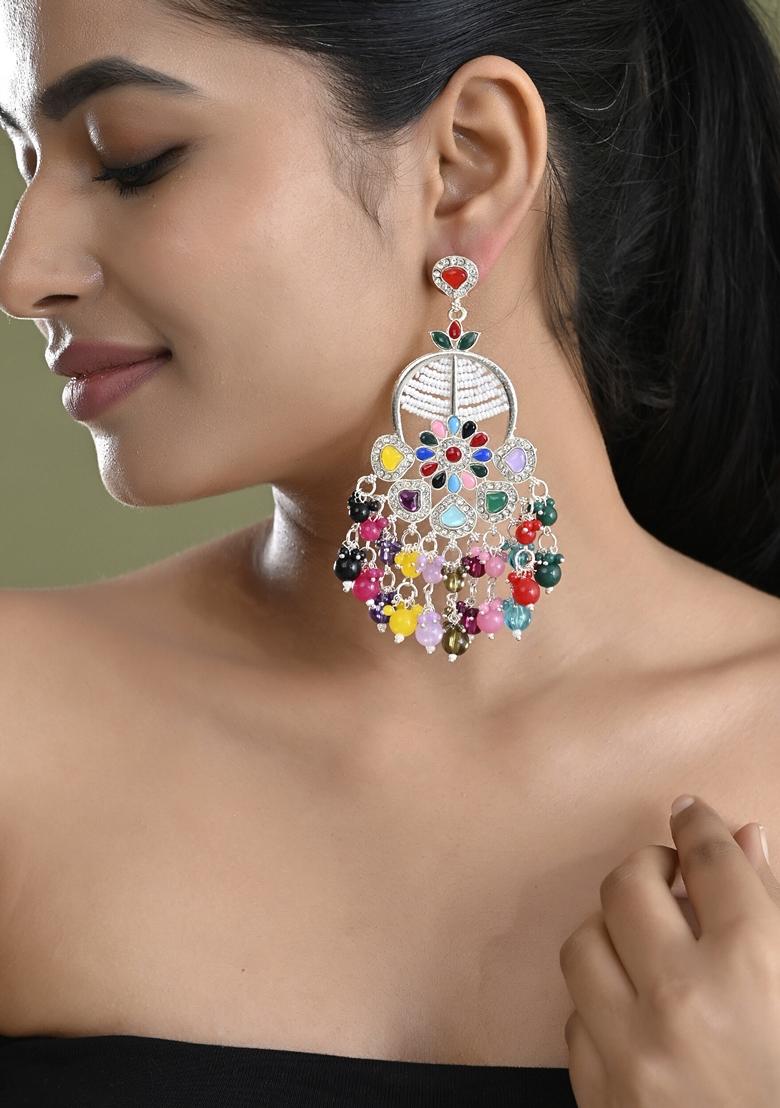 Gold Colour Beaded Long Chanbali Earrings