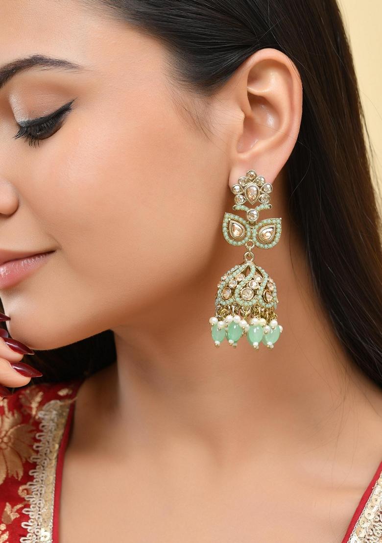 Mint Green Mint Green Stone Studded Jumkas