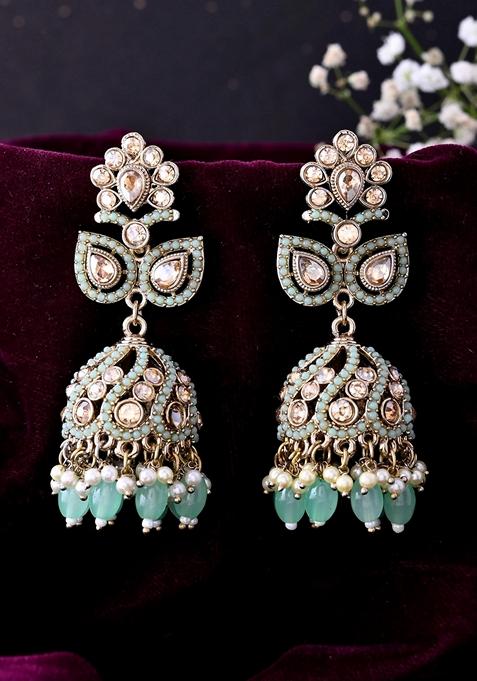 Mint Green Mint Green Stone Studded Jumkas