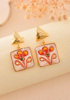 Gold Plated Hand Painted Drop Stud Earrings