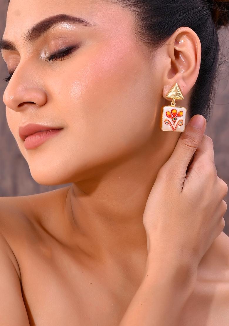 Gold Plated Hand Painted Drop Stud Earrings