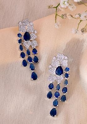 Blue Ad And Blue Stone Studded Layer Drop Earrings