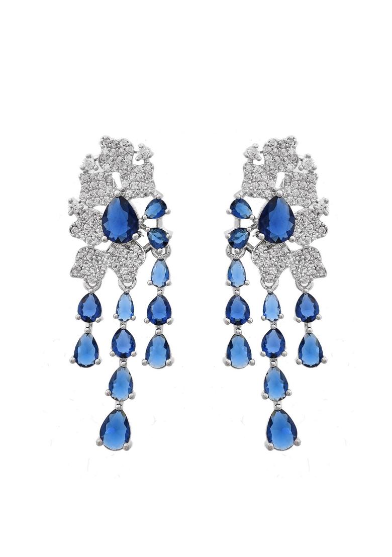 Blue Ad And Blue Stone Studded Layer Drop Earrings