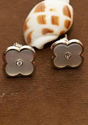 925 Pure Silver Zircon Studded Polished Stud Earrings