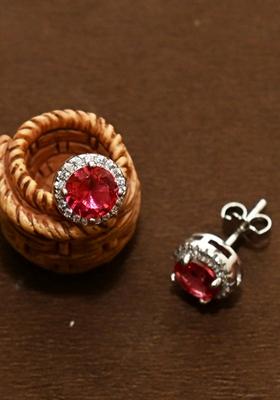 925 Pure Silver Zircon Studded Red Stone Stud Earrings