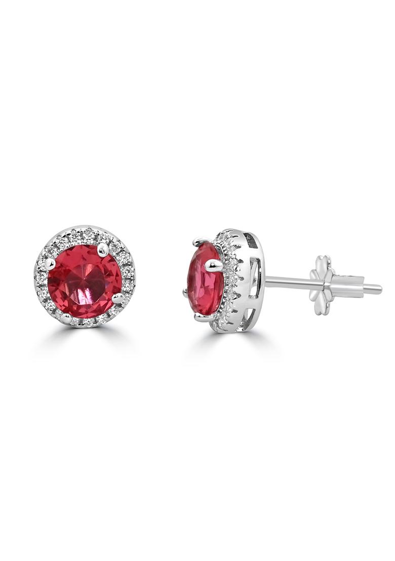 925 Pure Silver Zircon Studded Red Stone Stud Earrings