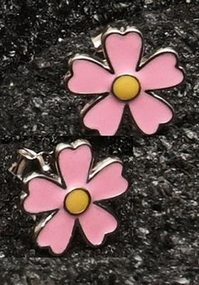 Pink 925 Pure Silver Floral Stud Earrings