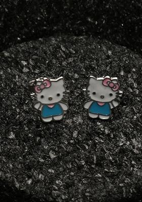 White 925 Pure Silver Hello Kitty Inspired Stud Earrings