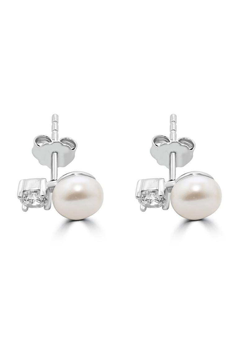 925 Pure Silver Zircon Studded Pearl Stud Earrings