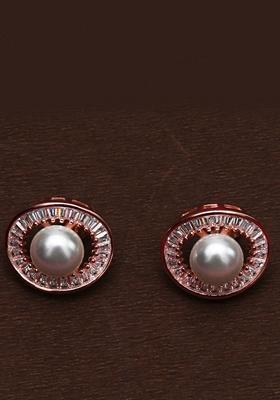 925 Pure Silver Zircon Studded Rose Gold Stud Earrings