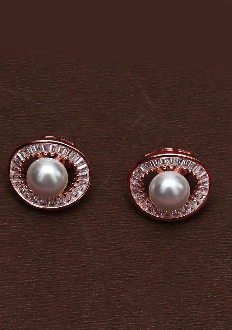 925 Pure Silver Zircon Studded Rose Gold Stud Earrings