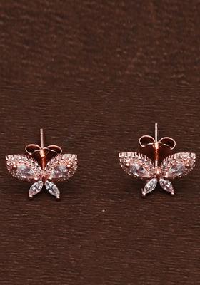 925 Pure Silver Zircon Studded Rose Gold Stud Earrings