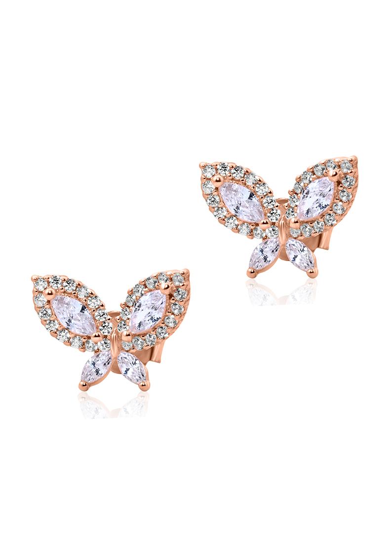 925 Pure Silver Zircon Studded Rose Gold Stud Earrings