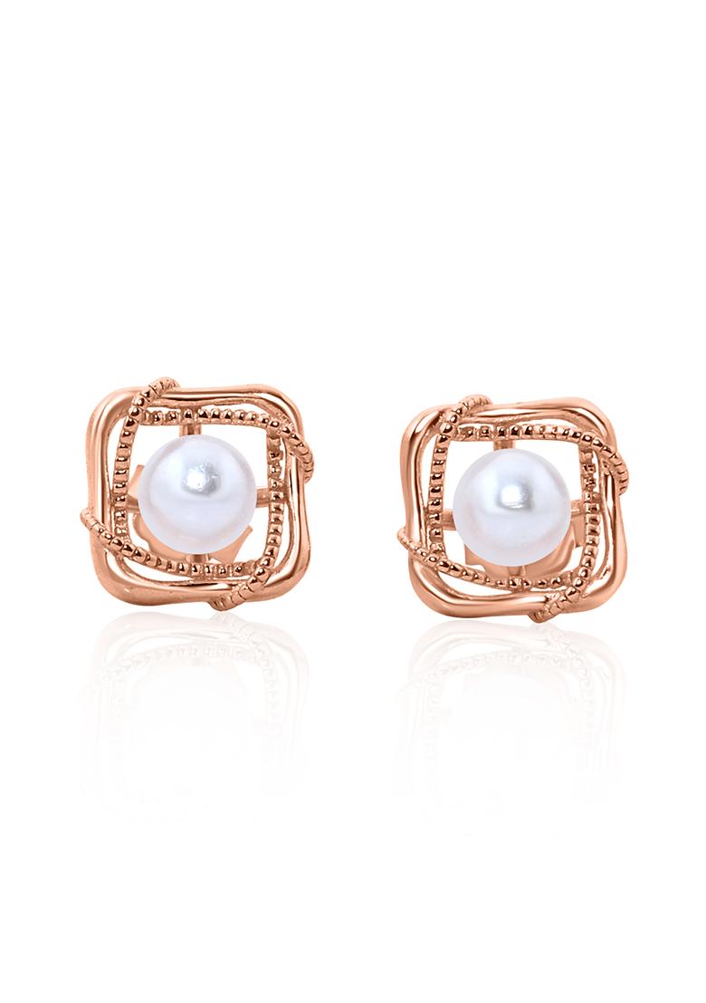 925 Pure Silver Pearl Studded Rose Gold Stud Earrings