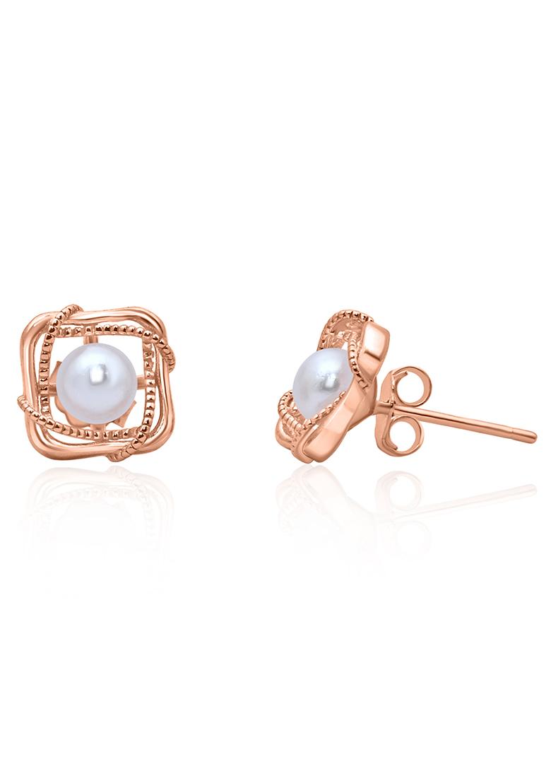 925 Pure Silver Pearl Studded Rose Gold Stud Earrings