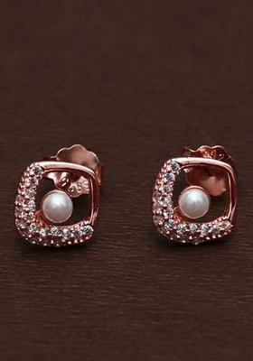 925 Pure Silver Zircon Studded Rose Gold Stud Earrings