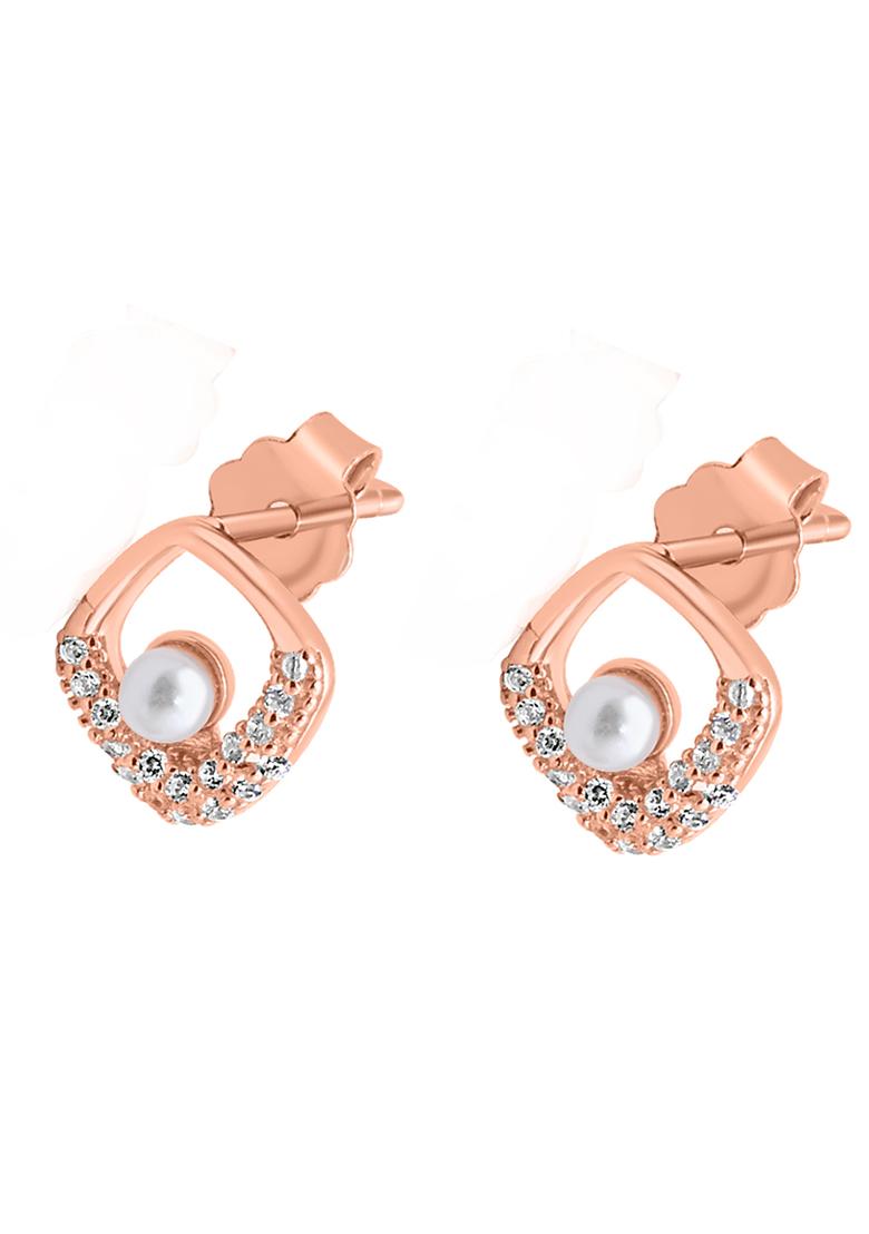 925 Pure Silver Zircon Studded Rose Gold Stud Earrings