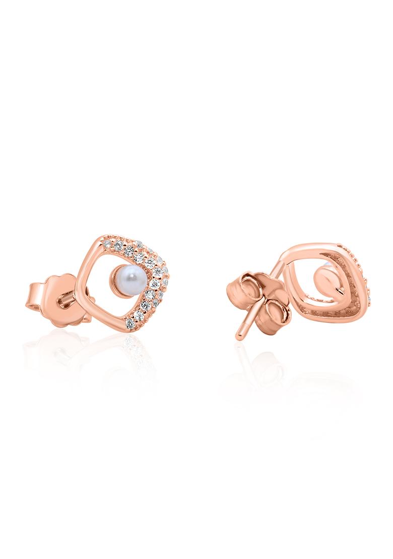 925 Pure Silver Zircon Studded Rose Gold Stud Earrings